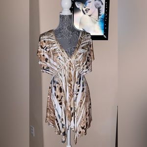 VOLL style asymmetrical v neck leopard print dress/top size small petite